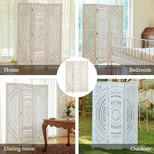 66.9 Inch 6 Panels Wood Carved Folding Room Divider R16229