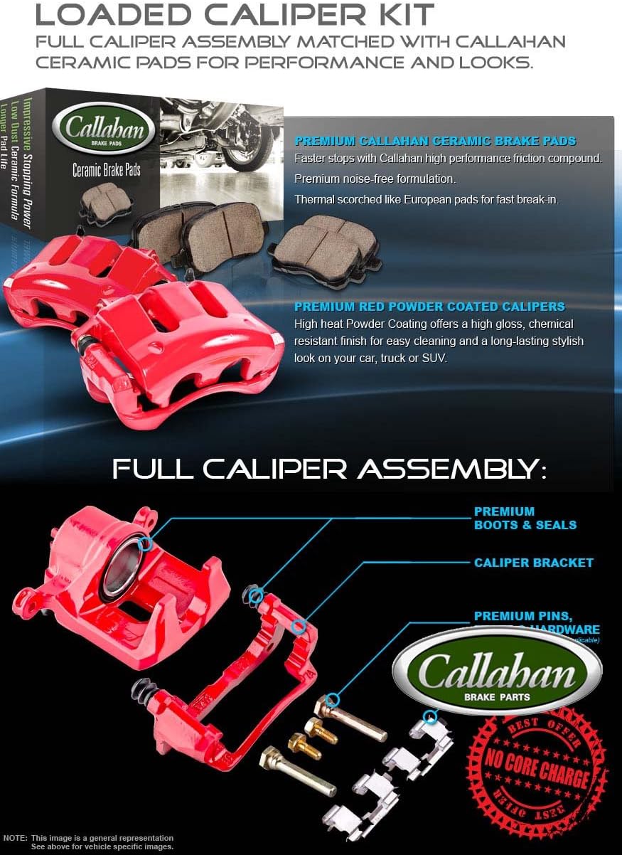 Red Coated Caliper Pair + Ceramic Brake Pads + Hardware Kit S223147