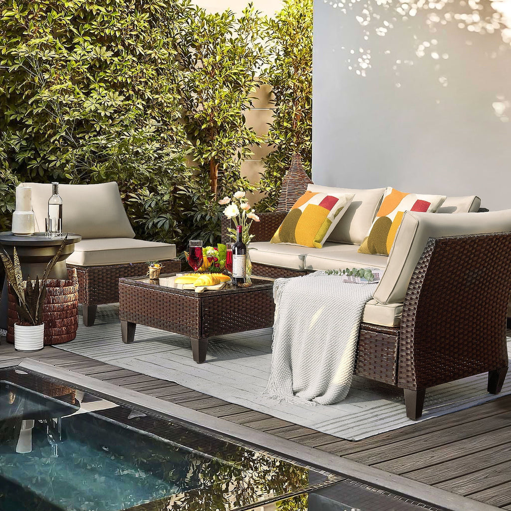 5 Pieces Wicker Rattan Outdoor Sofa Set with Coffee Table L582