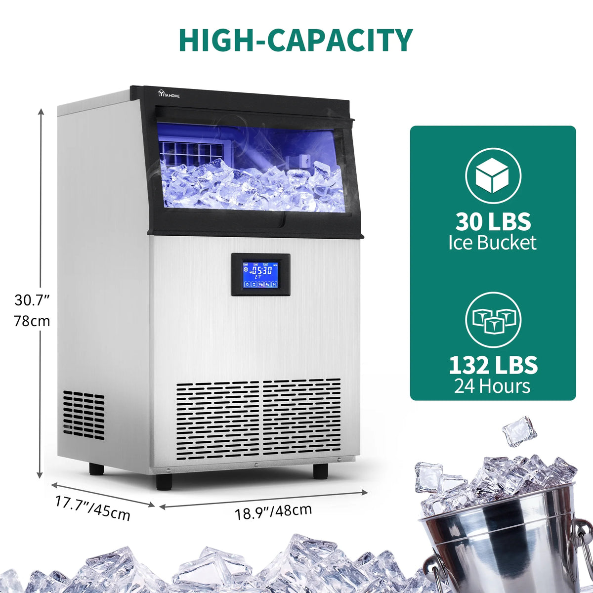 Commercial Ice Machine with 33LBS Storage Bin G801