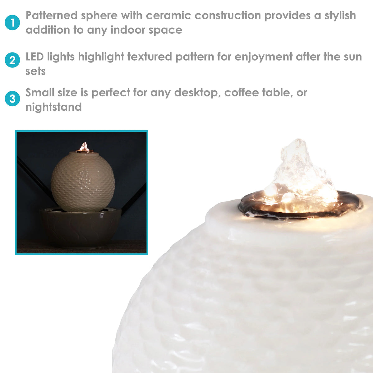 Patterned Sphere Indoor Water Fountain with Lights U5012