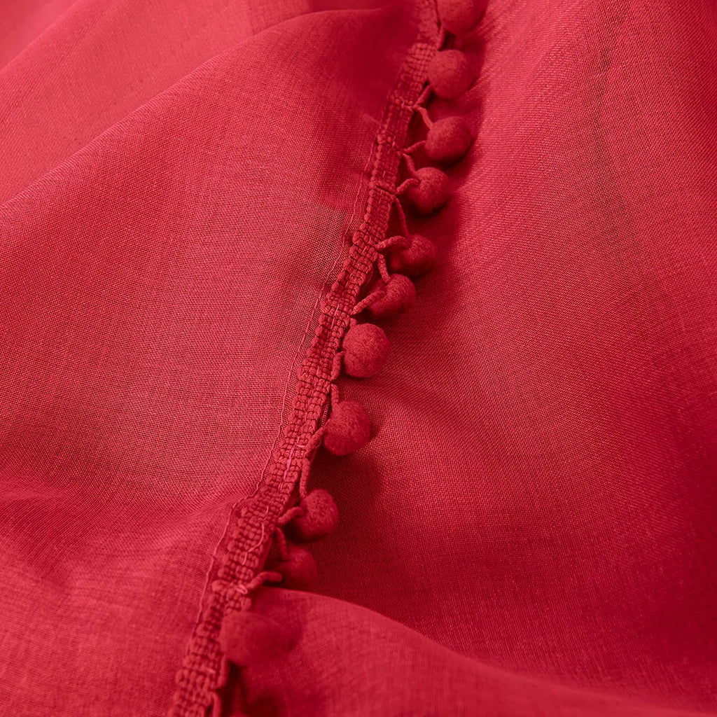 Semi-Sheer Curtains with Pom Pom Tassels 2 Piece Set 60 X 84 Red G908