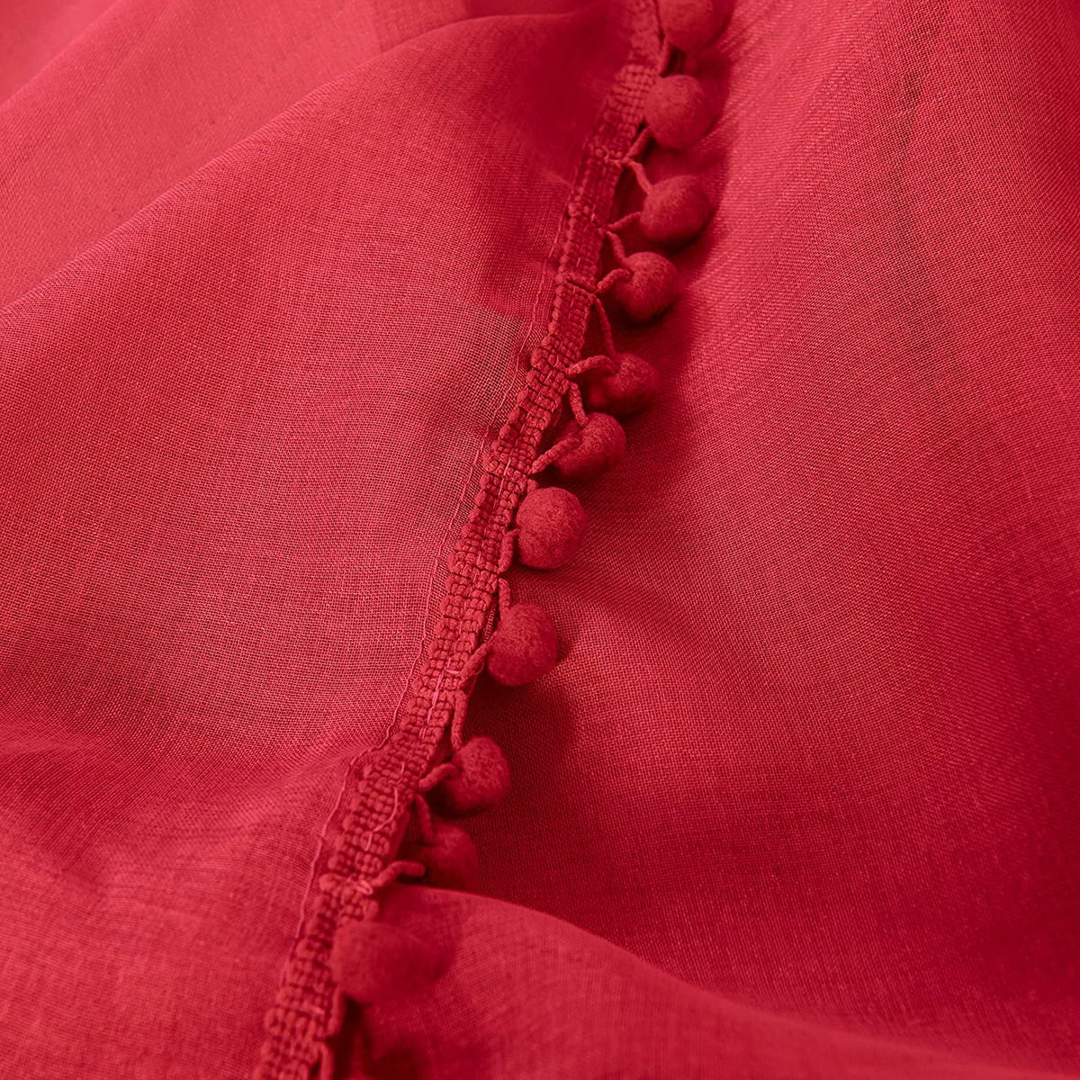 Semi-Sheer Curtains with Pom Pom Tassels 2 Piece Set 60 X 84 Red G908