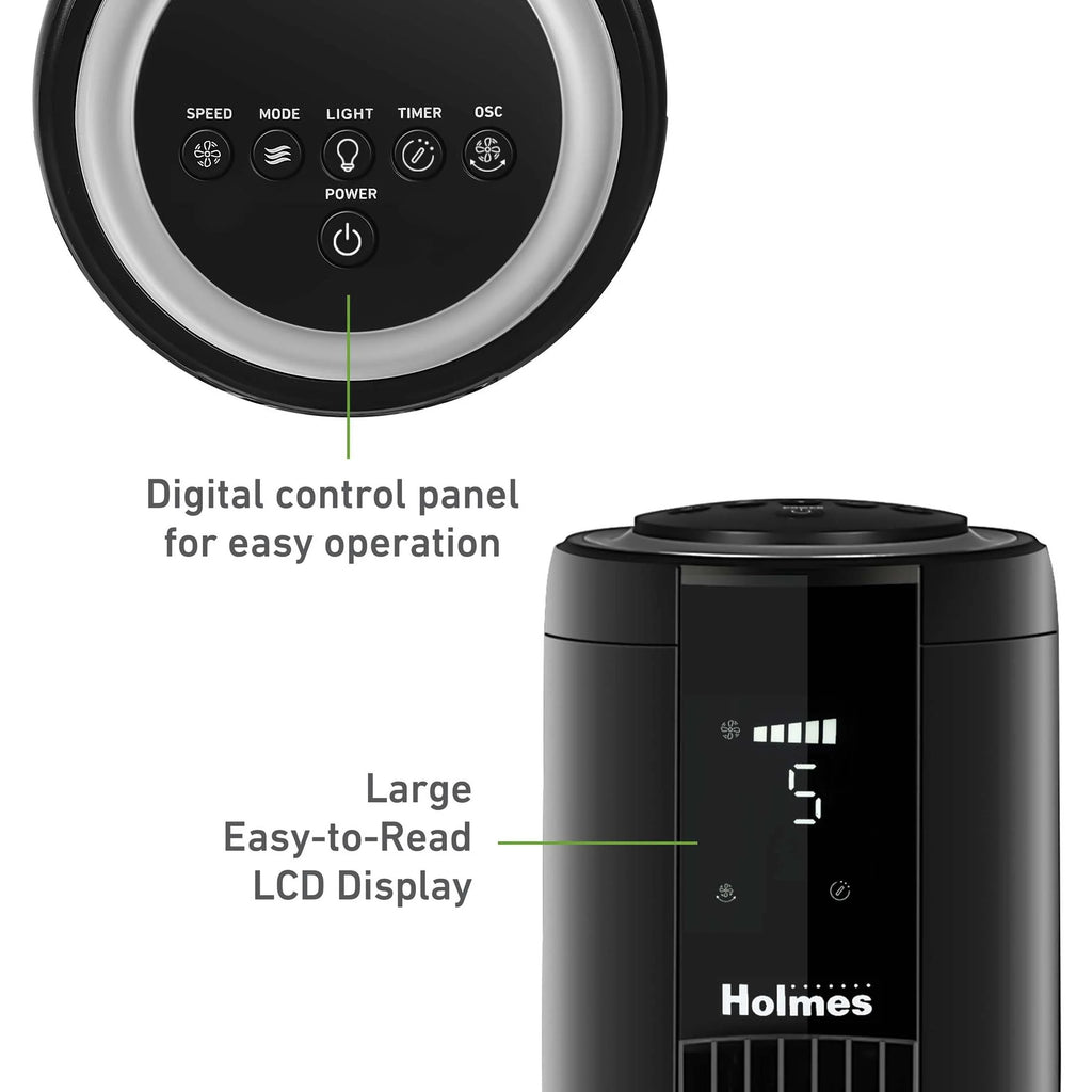 42 Oscillating Digital Tower Fan with Remote Control, Black I3050