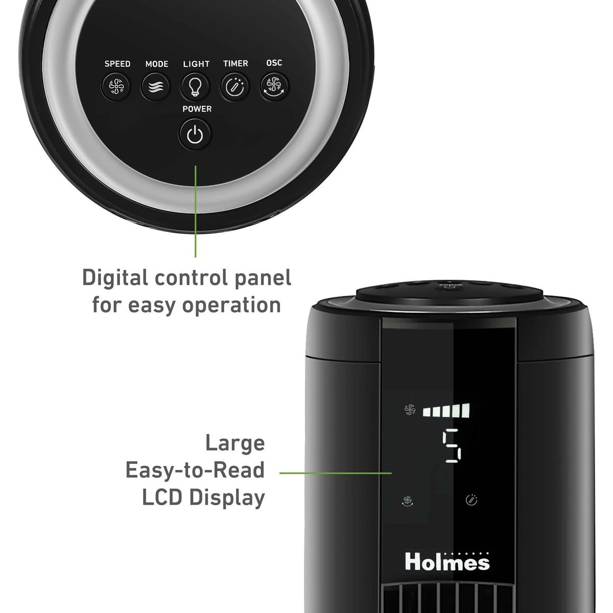 42 Oscillating Digital Tower Fan with Remote Control, Black I3050