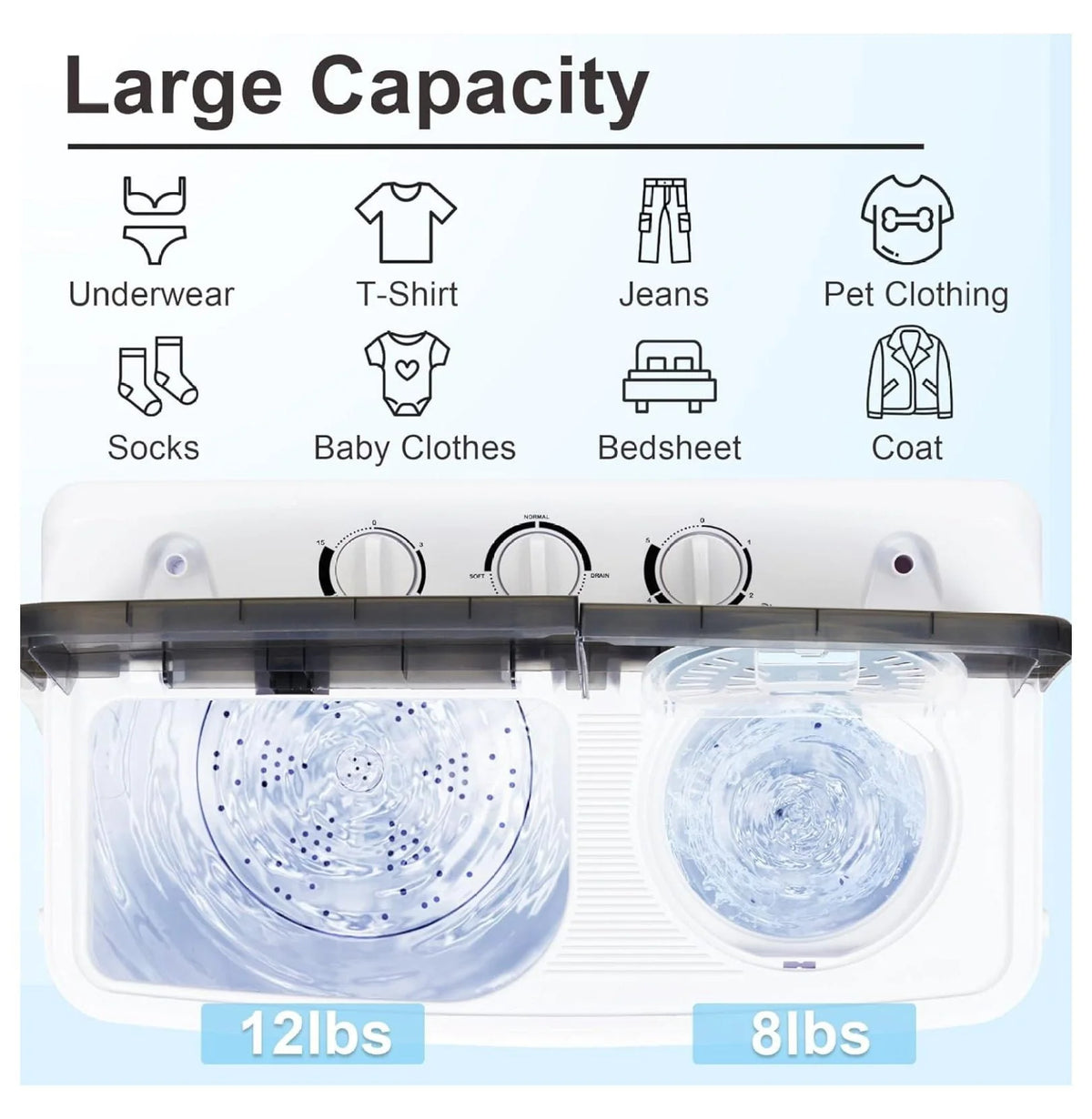 Portable Mini Tub Washer and Dryer Combo 20 lbs Black I41220