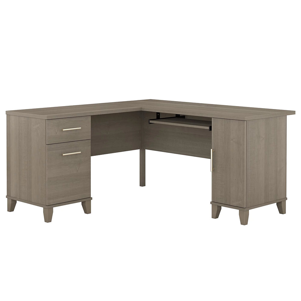60 in Ash Gray Desk with Keyboard Tray and Storage Cabinet T856