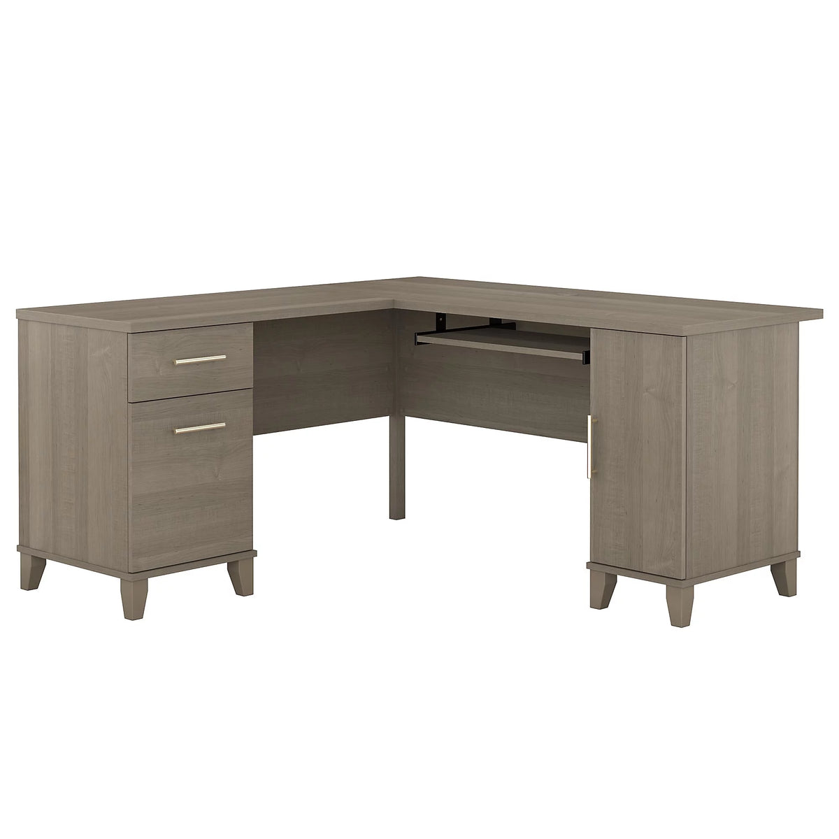 60 in Ash Gray Desk with Keyboard Tray and Storage Cabinet T856