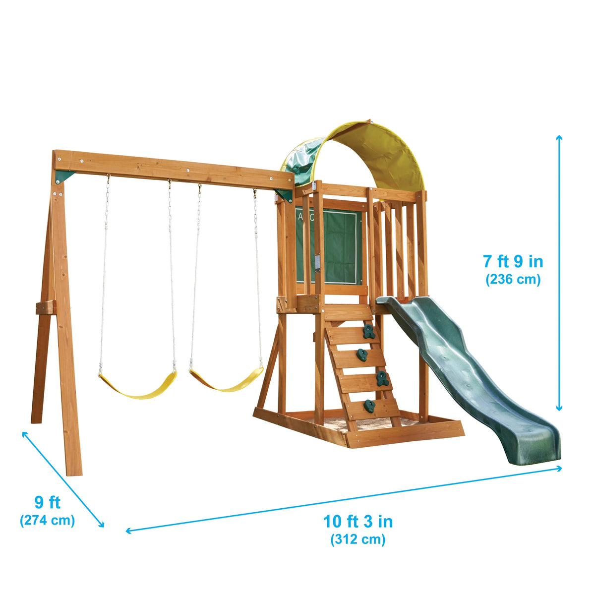 Wooden Outdoor Swing Set with Slide and Rock Wall R415295
