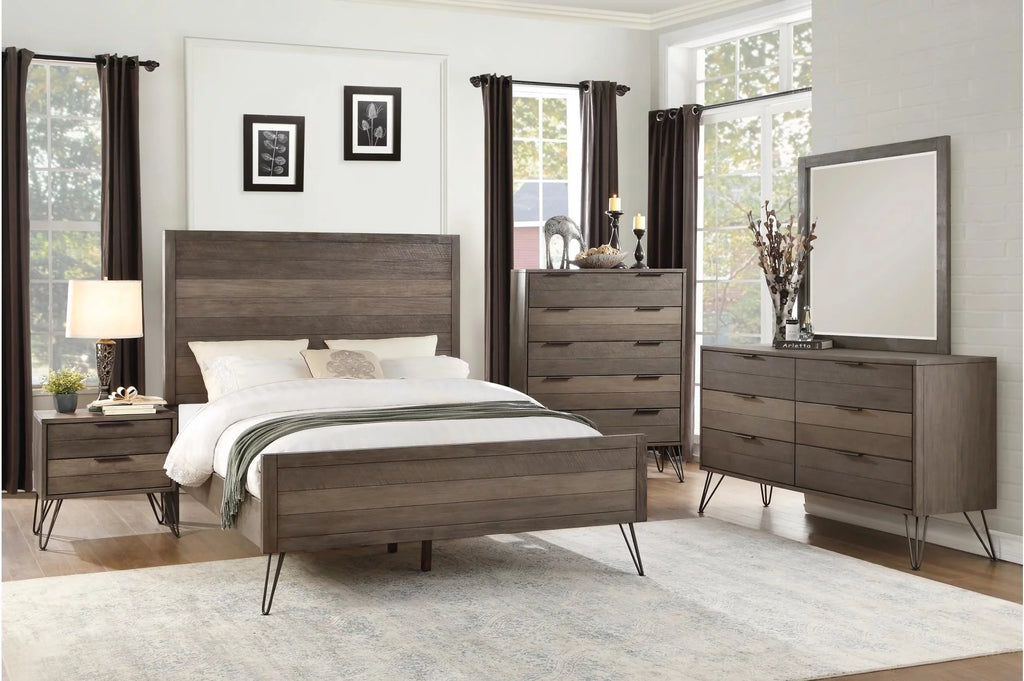 Grey Solid Wood Dresser with Metal Legs F3481