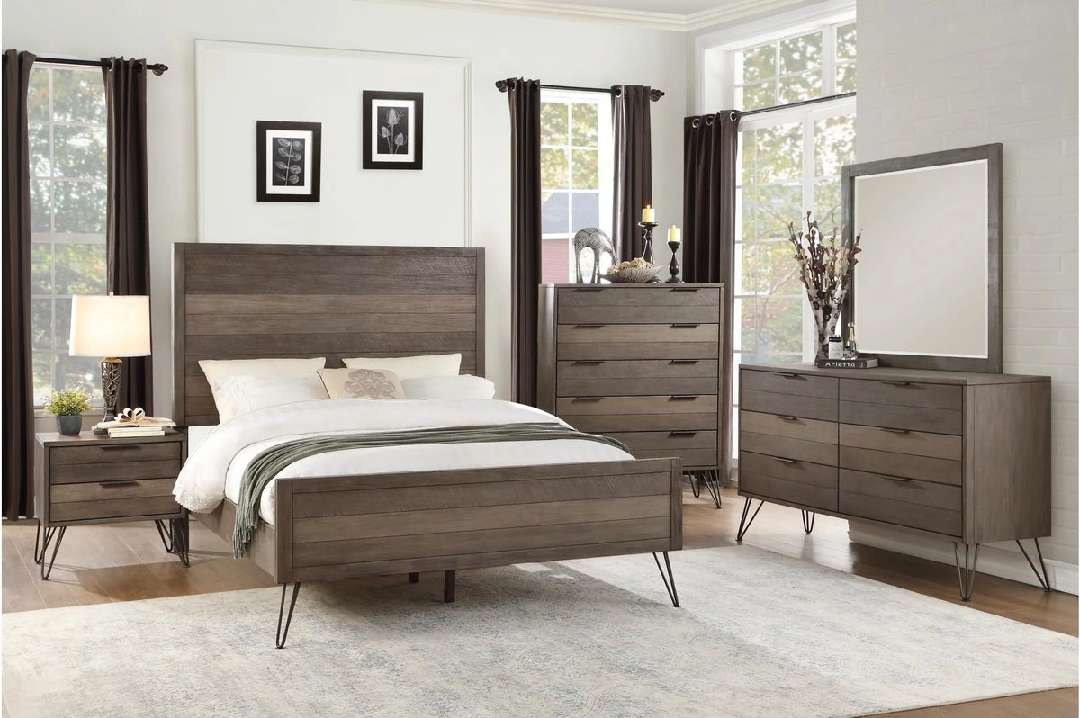 Grey Solid Wood Dresser with Metal Legs F3481