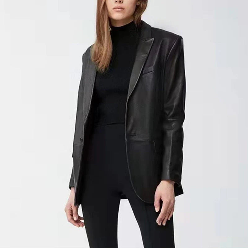 Recycled Vegan Leather One Button Blazer Jacket Z60466