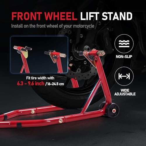Motorcycle Front and Rear Wheel Lift Paddock Stand with 4 Caster Wheels Black Z876