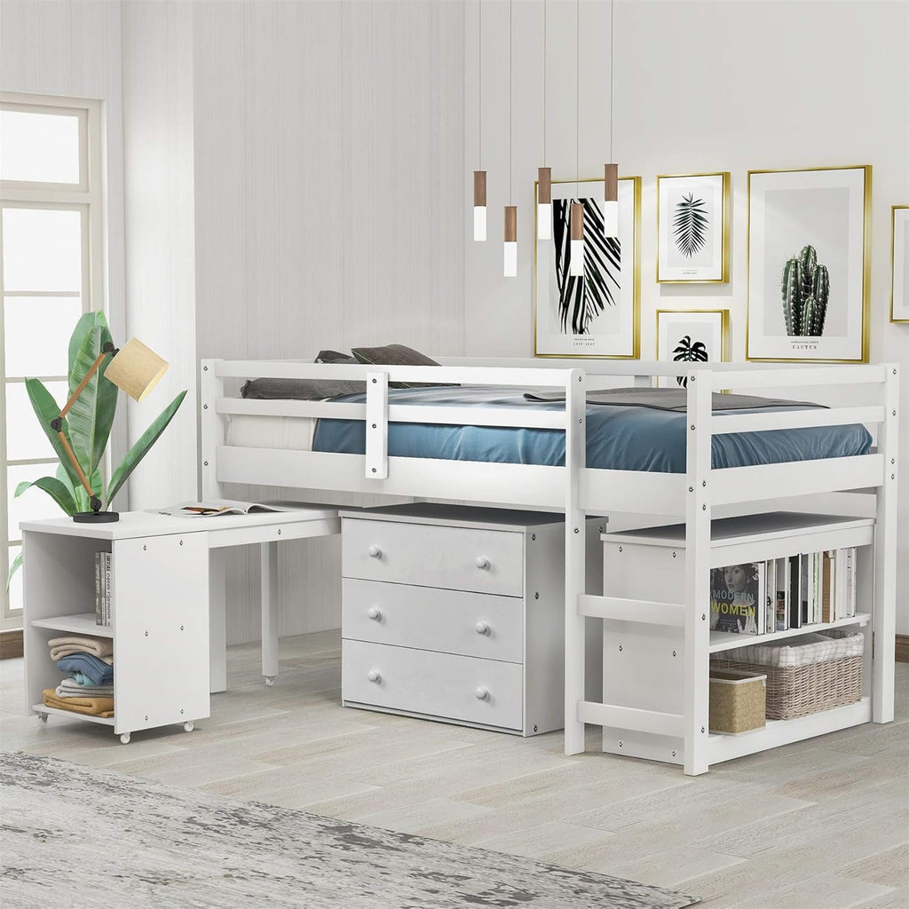Twin Wood Loft Bed with Storage Drawers P21494
