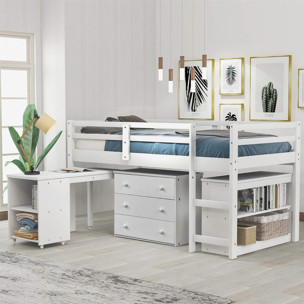 Twin Wood Loft Bed with Storage Drawers P21494