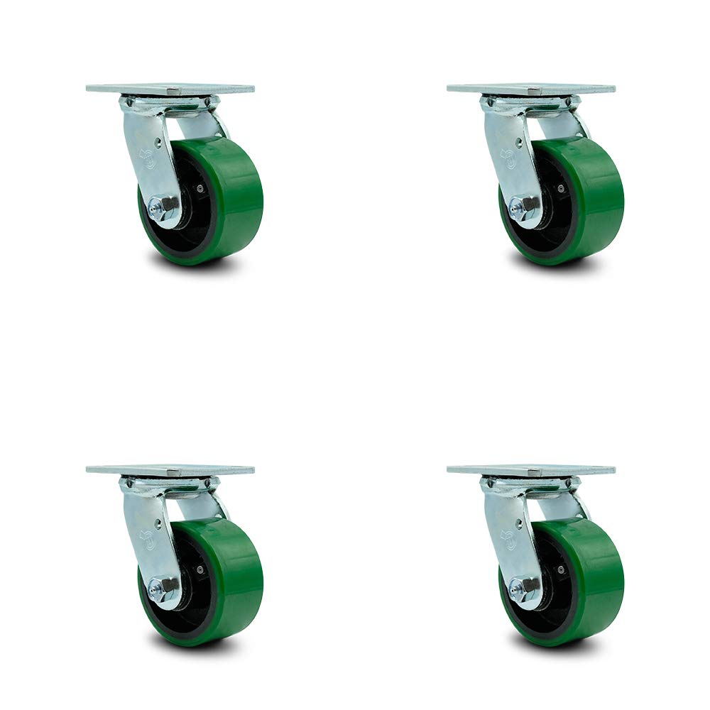 Polyurethane Cast Iron Swivel Caster with 8 x 2 Green Wheel and Brake, Pack of 2 N9808