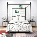 White Full Steel Canopy Bed Frame with Headboard and Footboard J525243