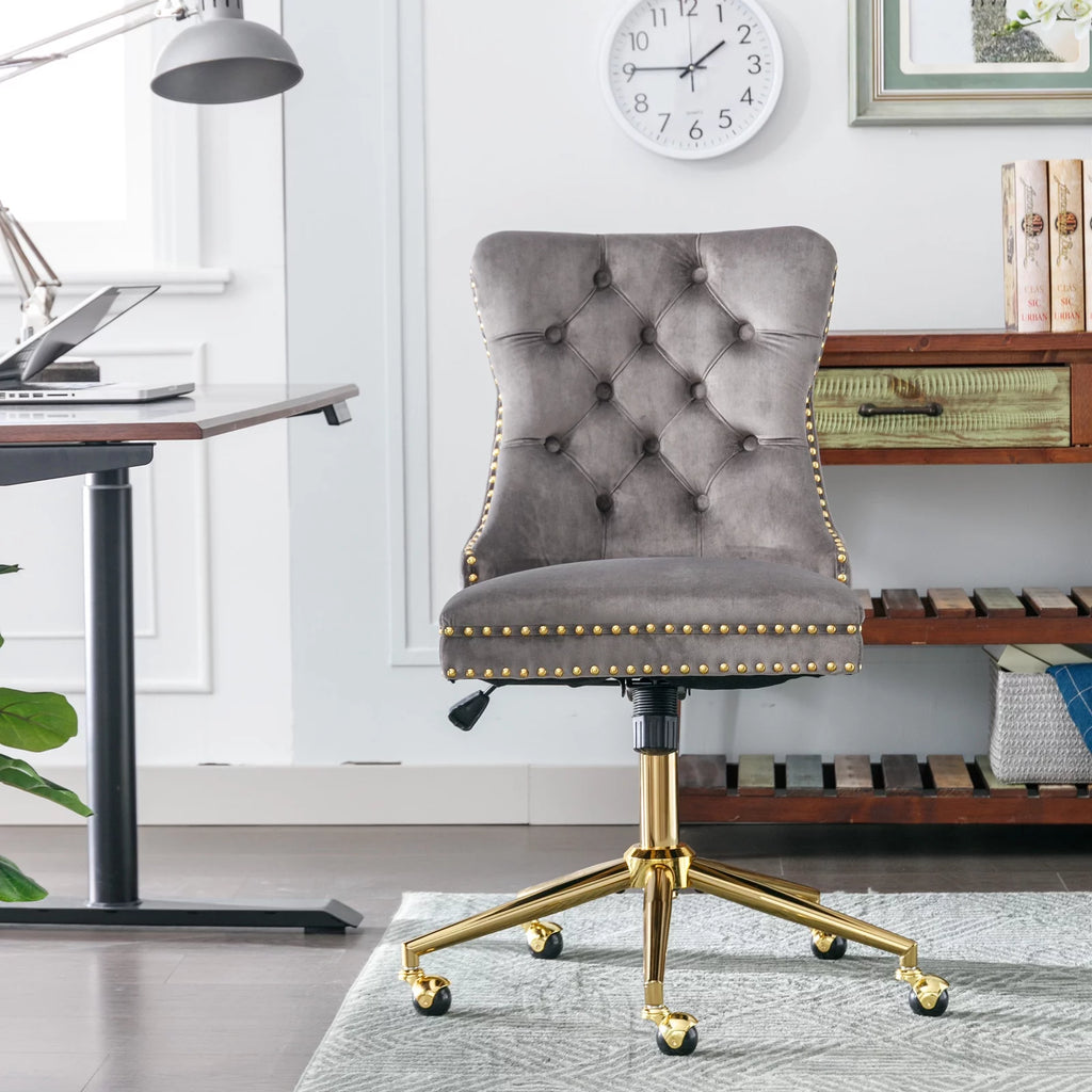 Velvet Upholstered Tufted Office Chair with Golden Metal Base C319