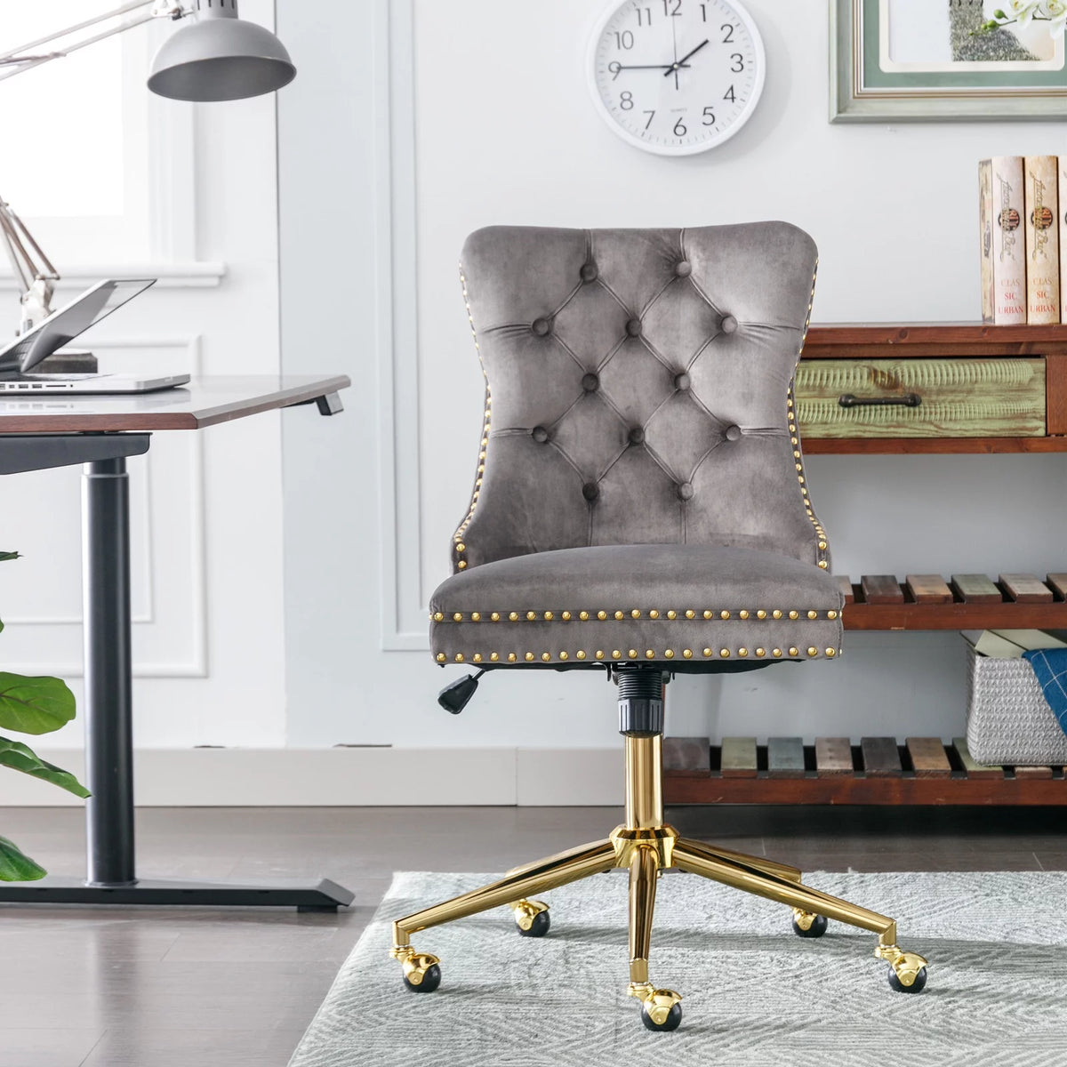 Velvet Upholstered Tufted Office Chair with Golden Metal Base C319