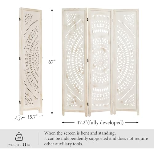 66.9 Inch 6 Panels Wood Carved Folding Room Divider R16229