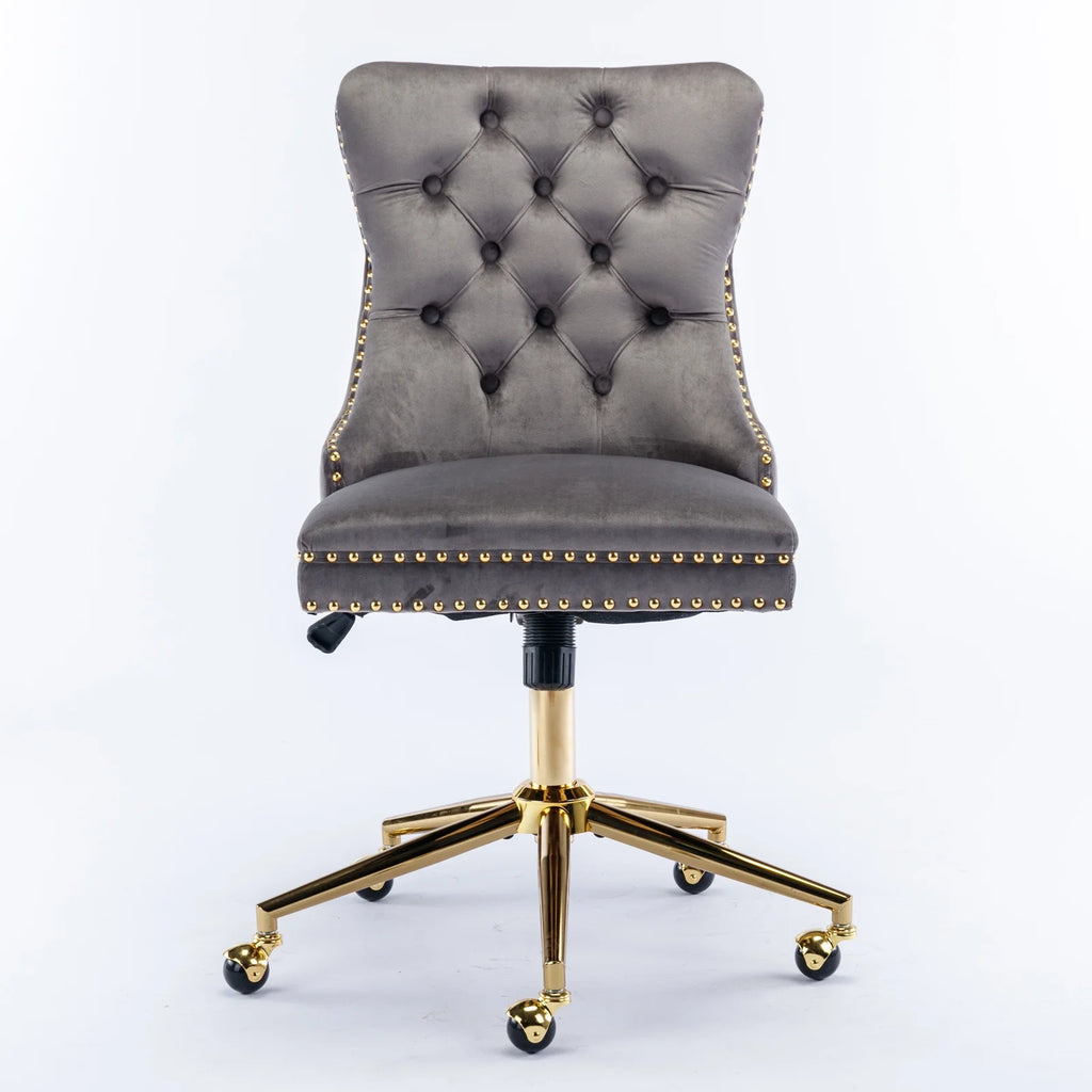 Velvet Upholstered Tufted Office Chair with Golden Metal Base C319