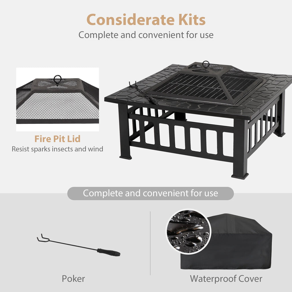 32 Outdoor Wood Burning Fire Pit Square Metal Stove B769