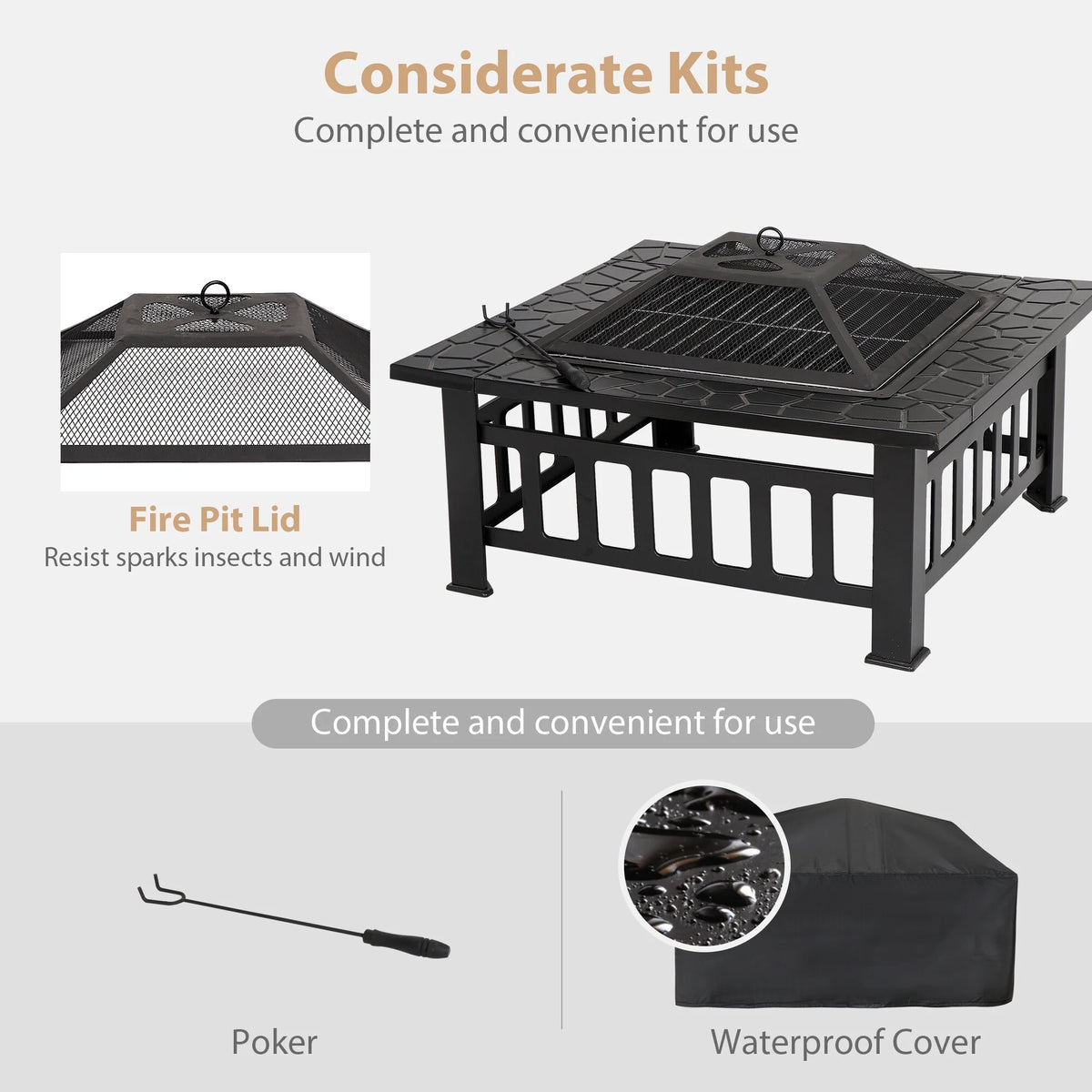 32 Outdoor Wood Burning Fire Pit Square Metal Stove B769