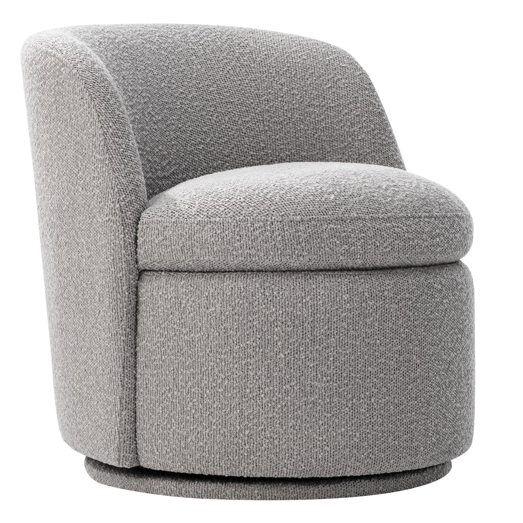 White Boucle Fabric Barrel Accent Chair E452