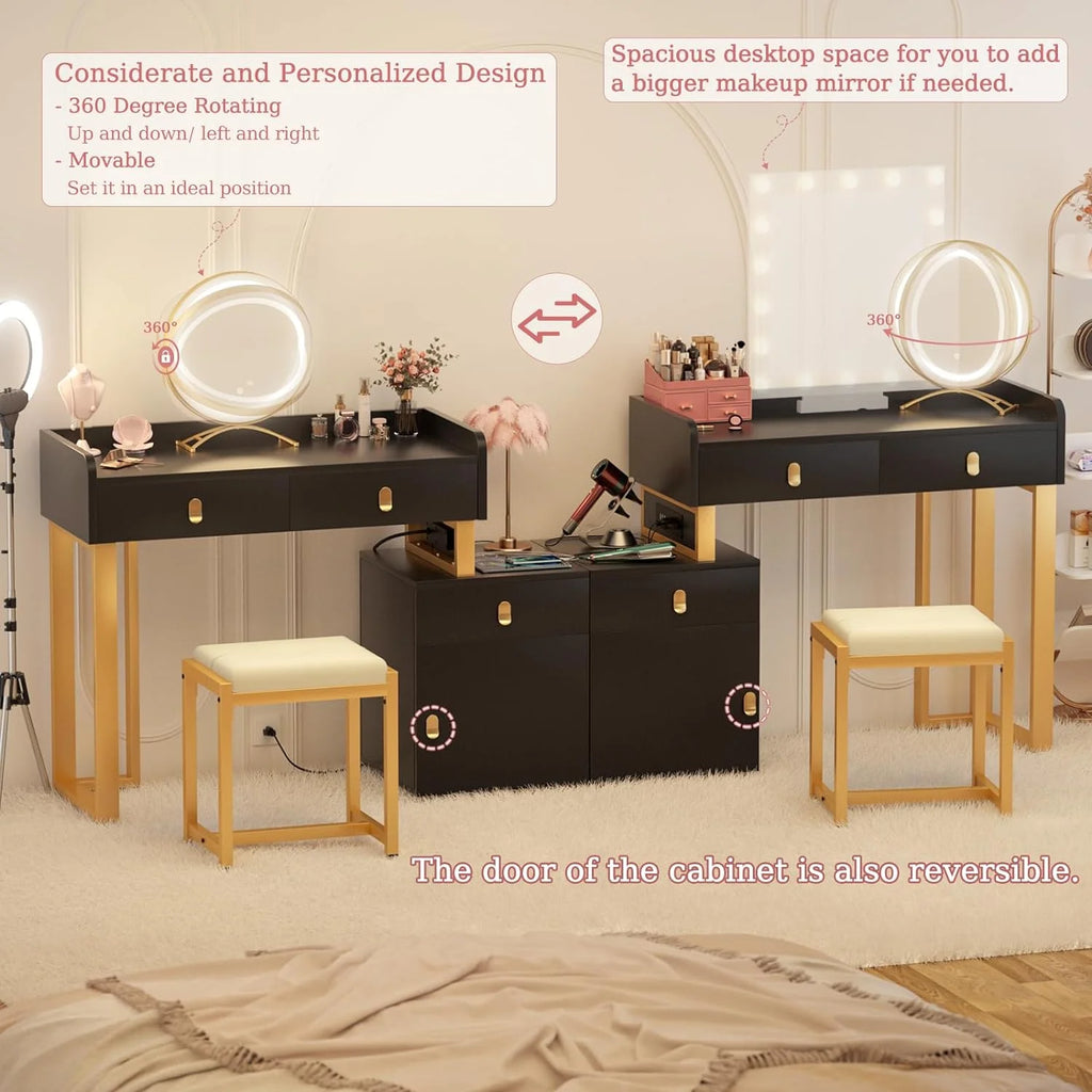 Black Vanity Desk with Lighted Mirror and Chair O780