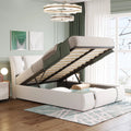 White Full Size Upholstered Faux Leather Platform Bed with Hydraulic Storage Y77721