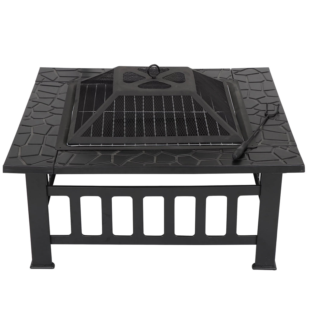 32 Outdoor Wood Burning Fire Pit Square Metal Stove B769