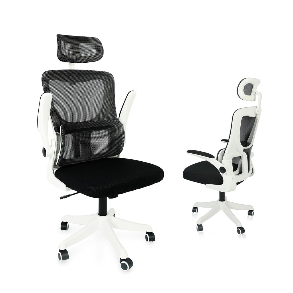 White Mesh Ergonomic Office Chair with Headrest O372