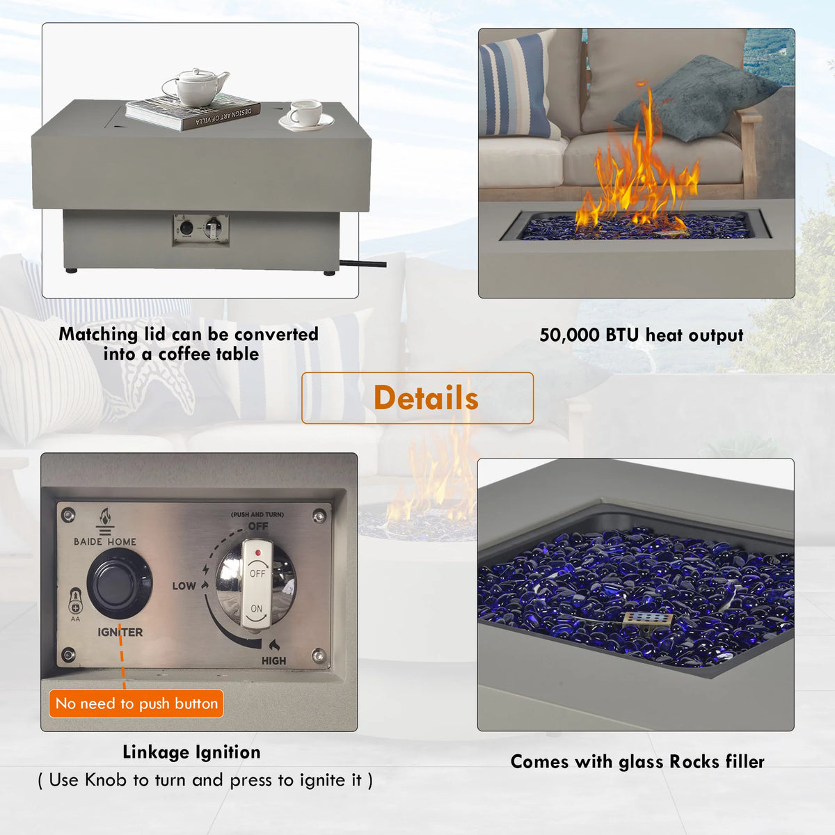 Round 50,000 BTU Gas Fire Pit Table with Lid P9801