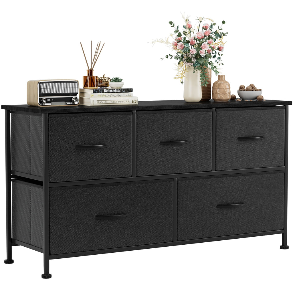 Black 5 Drawer Fabric Dresser T16799