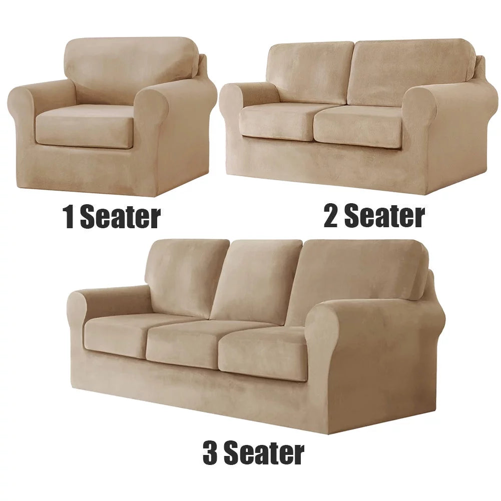 Khaki Velvet 5 Piece Stretch Sofa Cover A632
