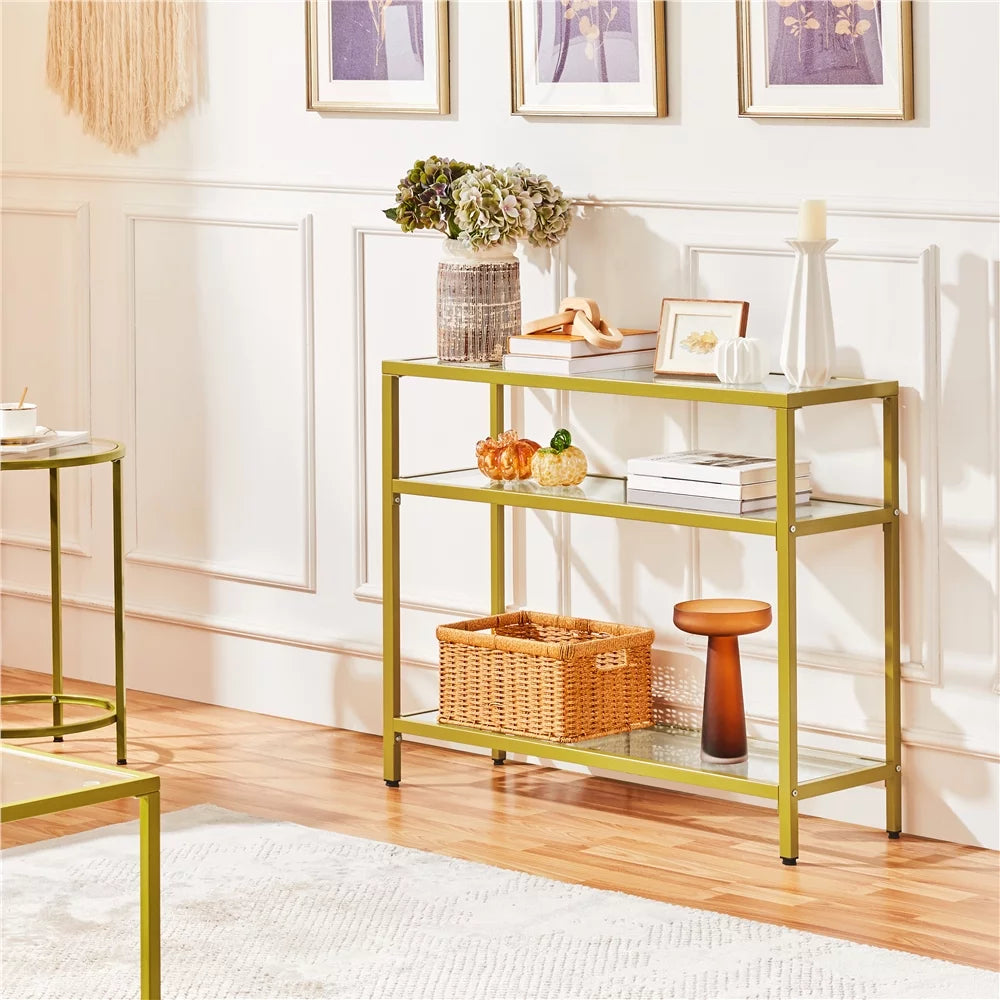 Modern Tempered Glass Console Table with Metal Frame A13581