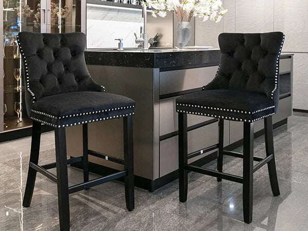 Black Velvet Upholstered Bar Stools Set of 4 R56370