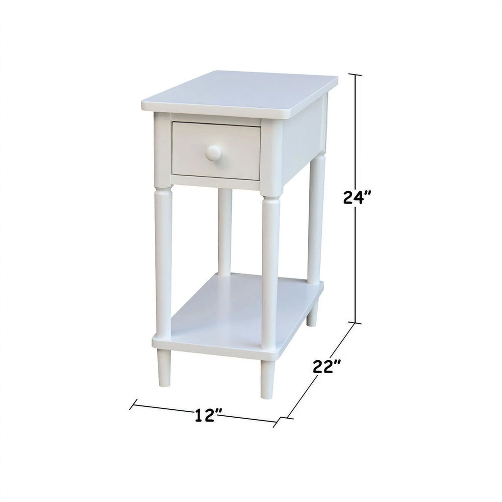 White Narrow Solid Wood Side Table E248