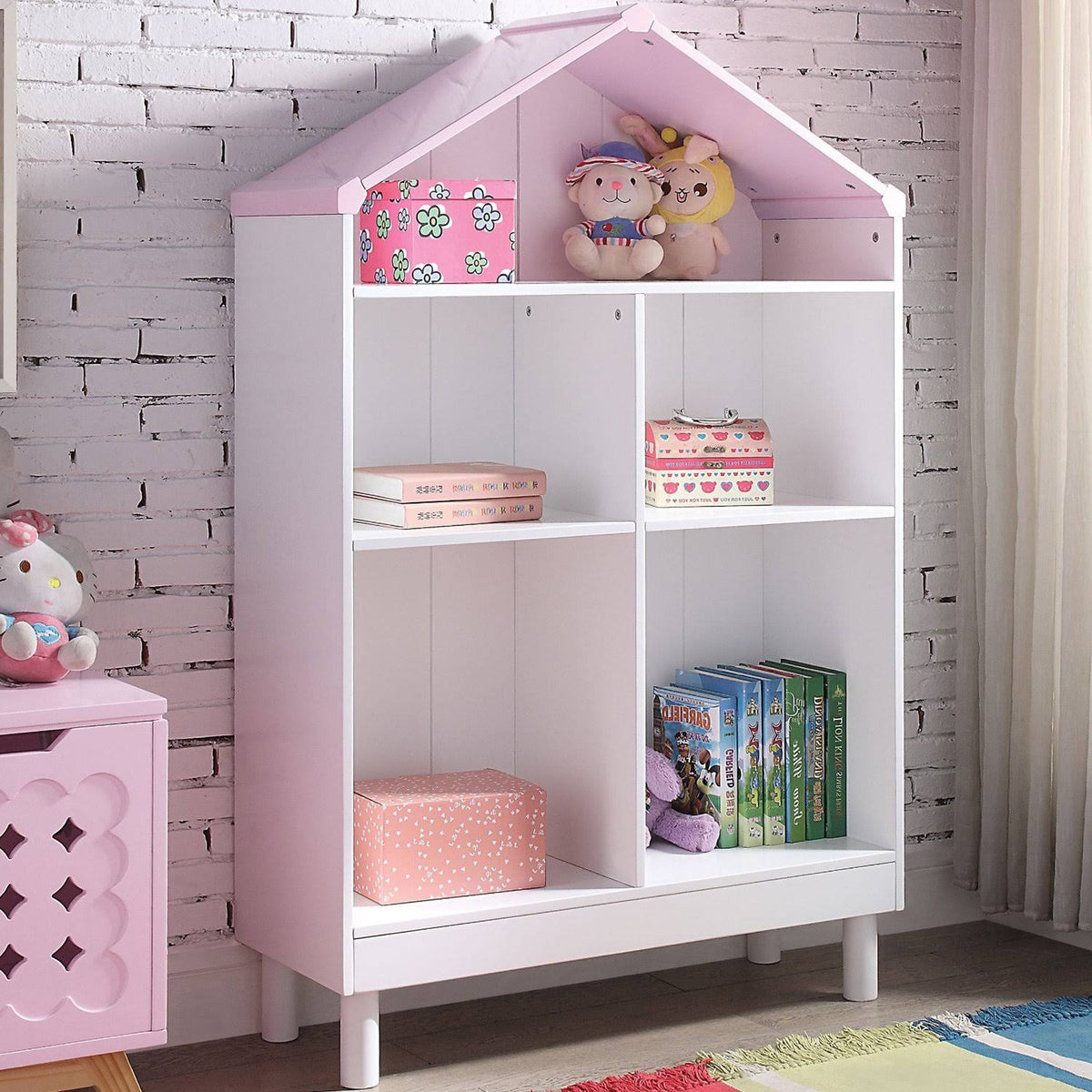 White Pink Wood Bookcase X9283