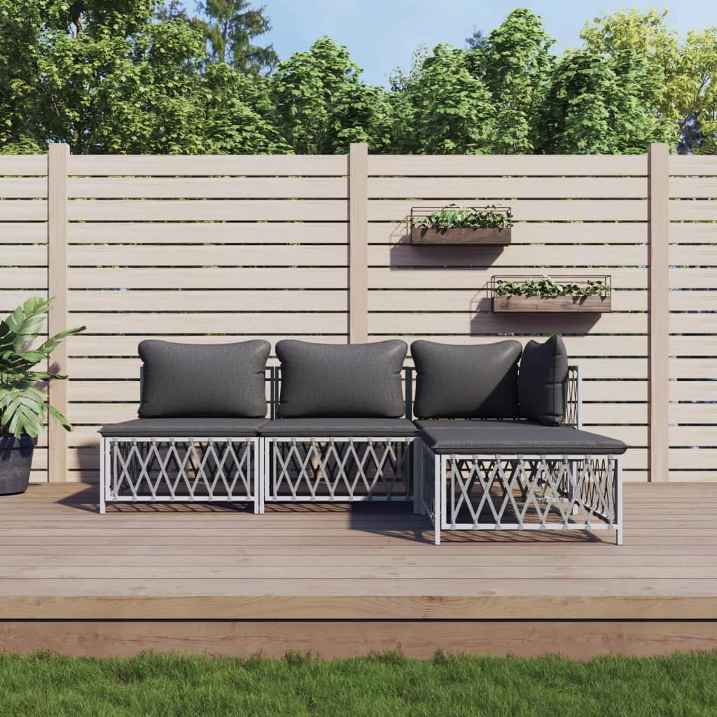 4 Piece Patio Set with Cushions White Steel P512896