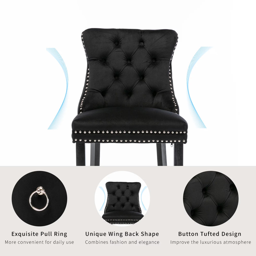 Black Velvet Upholstered Bar Stools Set of 4 R56370