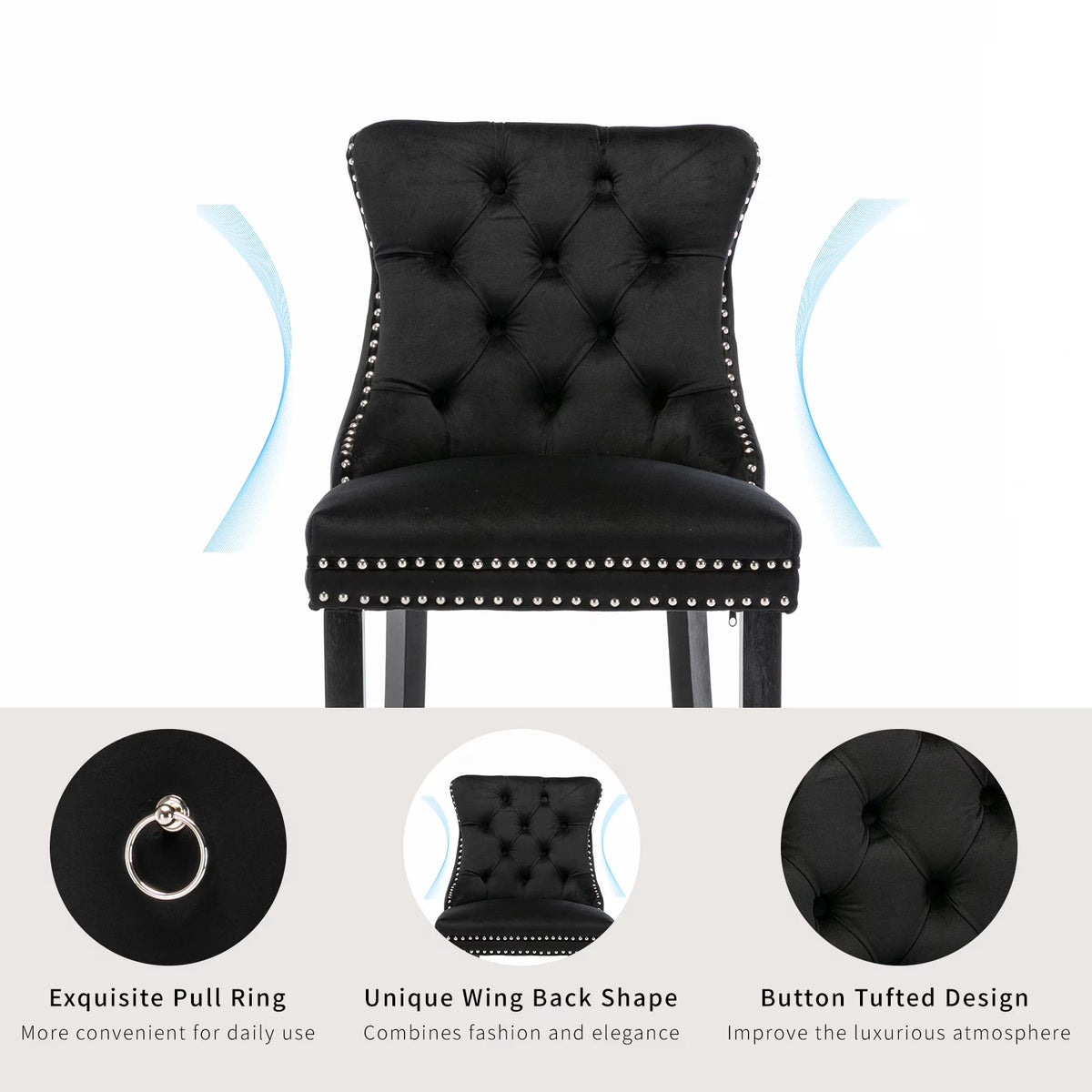 Black Velvet Upholstered Bar Stools Set of 4 R56370
