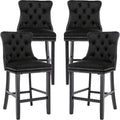 Black Velvet Upholstered Bar Stools Set of 4 R56370