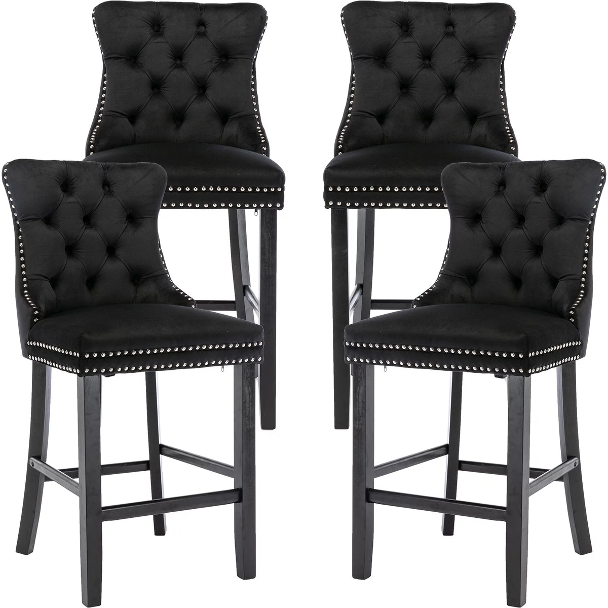 Black Velvet Upholstered Bar Stools Set of 4 R56370