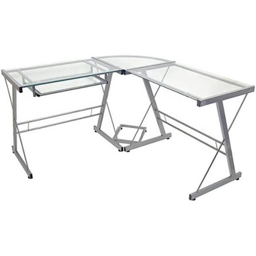 L Shaped Computer Desk with Keyboard Tray Silver X4787