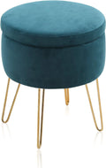 Green Velvet Round Storage Ottoman M7786