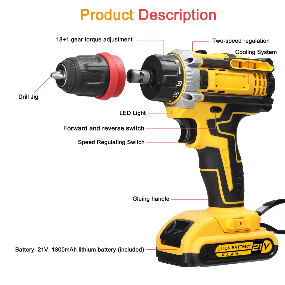 Electric Screwdriver 21V Brushed Motor Drill Set W6567