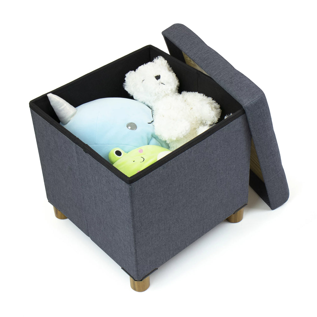 Dark Grey Collapsible Cube Storage Ottoman Foot Stool with Tray X9782