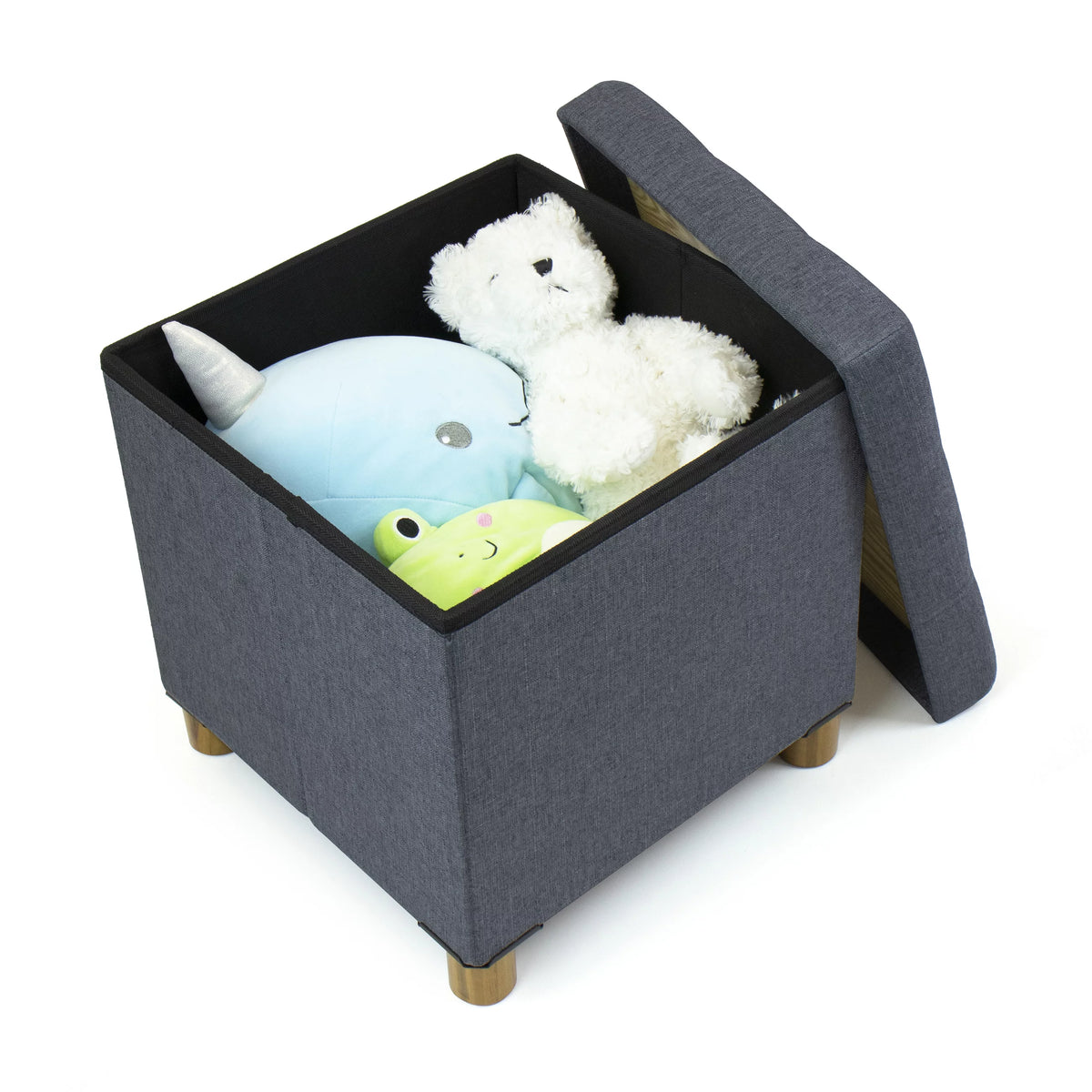 Dark Grey Collapsible Cube Storage Ottoman Foot Stool with Tray X9782
