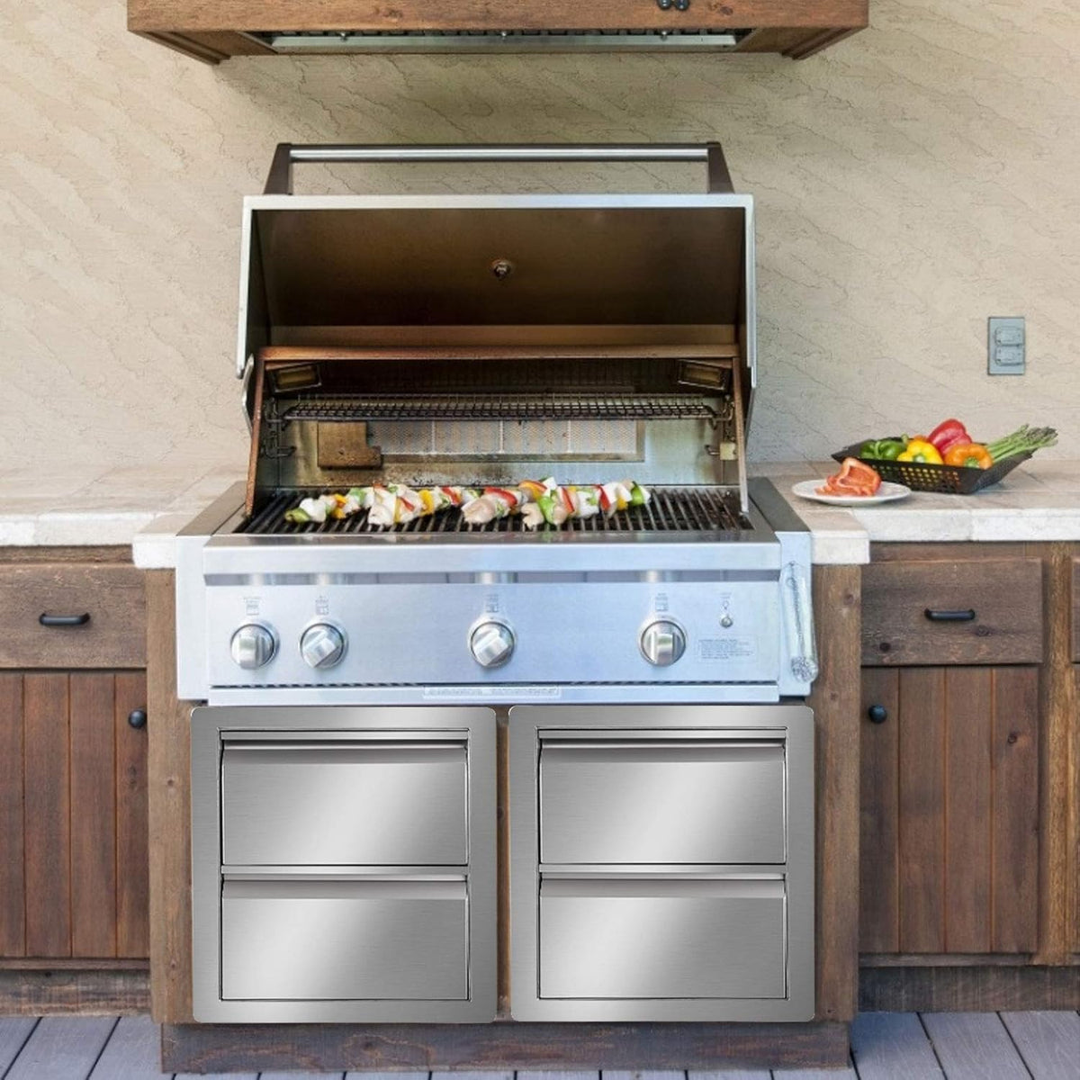 Stainless Steel Triple Access Outdoor Kitchen Drawers U3790